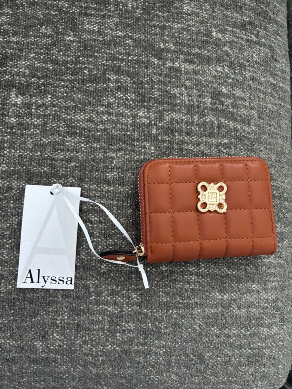 Alyssa Quilted Zip Wallet in Cognac Brown